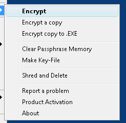 File encryption option in Windows right click context menu