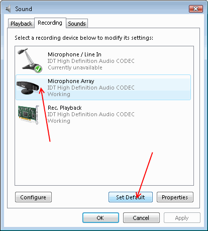 Dell internal microphone recording settings