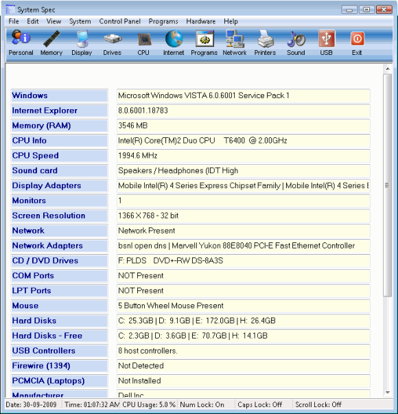 System hardware configuration information details of hard disk, processor, memory (RAM) etc