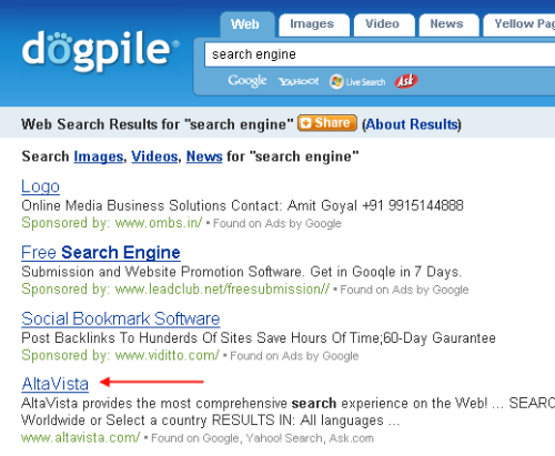 Dogpile Search engine result