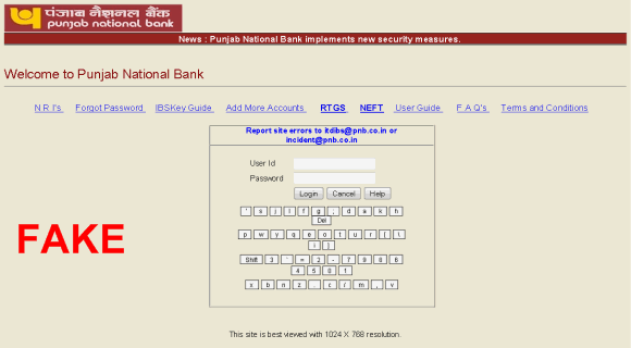 fake net banking login page