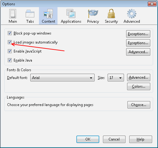 Firefox option to block images or allow them