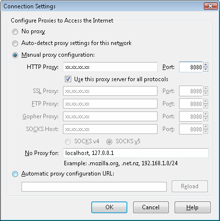 Firefox proxy connections