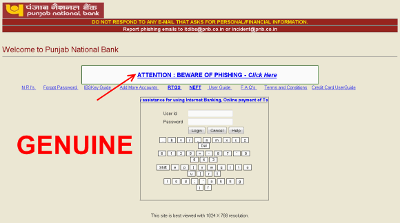 genuine net banking login page