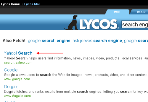 lycos search result