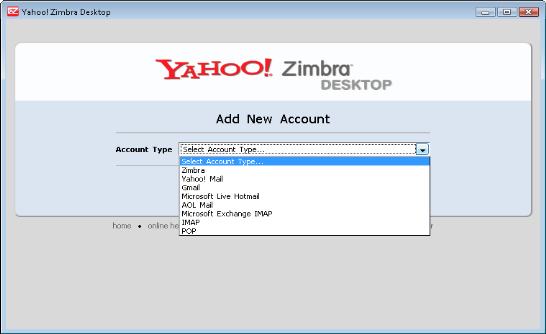 Setup mail account on Yahoo Zimbra Desktop