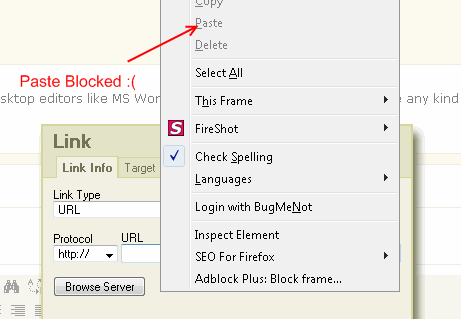 text and paste features blocked in Firefox 3.6a1