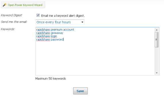 Setting up alerts for rapidshare premium account on twitter