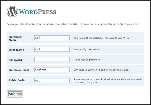 Configure wordpress to connect to database