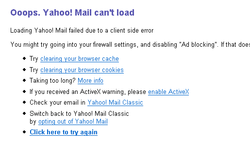 Yahoo! Mail not accessible